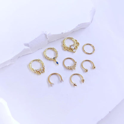 8Pcs Septum Rings 16G Surgical Steel Nose Rings Hoops Septum Clicker Daith Piercing Jewelry Silver Butterfly CZ Horseshoe Nose Lip Ring for Women Men 8MM 10MM