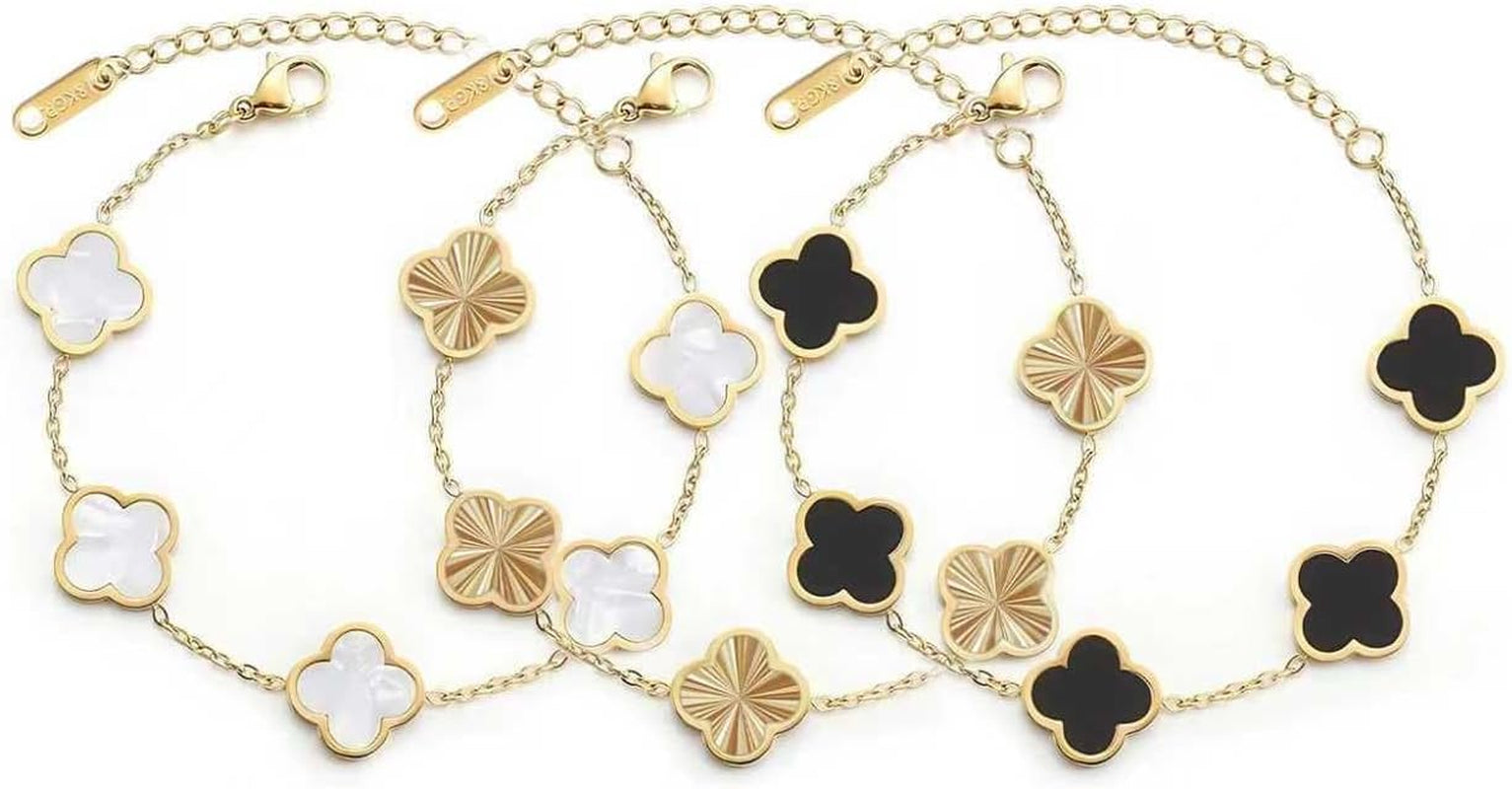18K Gold Plated Clover Bracelet for Women Lucky Four Leaf Flower Dupe Bracelet Set Trendy Jewelry Birthday Gifts for Women/Mom/Friends/Sister/Besties