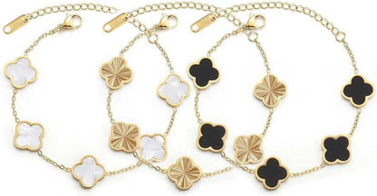 18K Gold Plated Clover Bracelet for Women Lucky Four Leaf Flower Dupe Bracelet Set Trendy Jewelry Birthday Gifts for Women/Mom/Friends/Sister/Besties