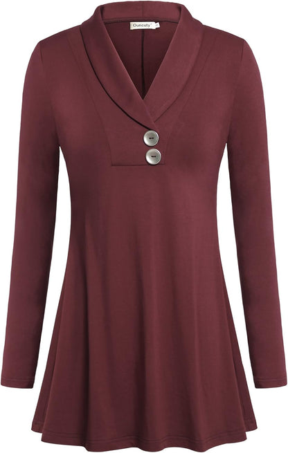 Women Fall Long Sleeve Tops Shawl Neck Button down Dressy Blouses Shirts