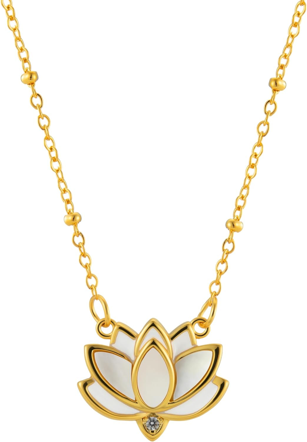 Genuine Mother of Pearl Gemstone Iridescent Gold Pendant Necklaces for Women, Fashion Jewelry, 18K Gold-Plated, Adjustable 16-20" Chain