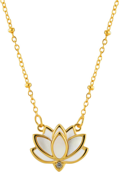 Genuine Mother of Pearl Gemstone Iridescent Gold Pendant Necklaces for Women, Fashion Jewelry, 18K Gold-Plated, Adjustable 16-20" Chain