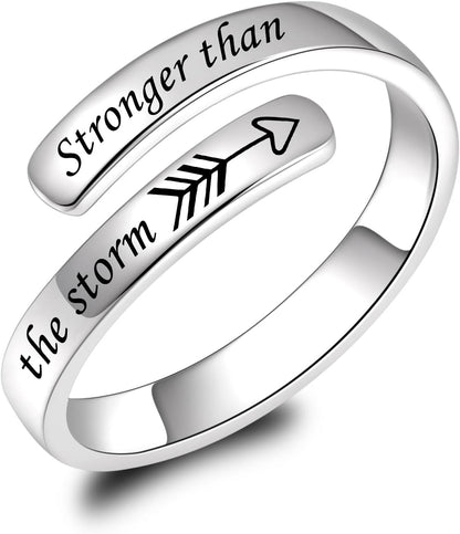 BEILIN 925 Sterling Silver Inspirational Jewelry Rings Adjustable Ring Personality Encouragement Gift for Teens Women
