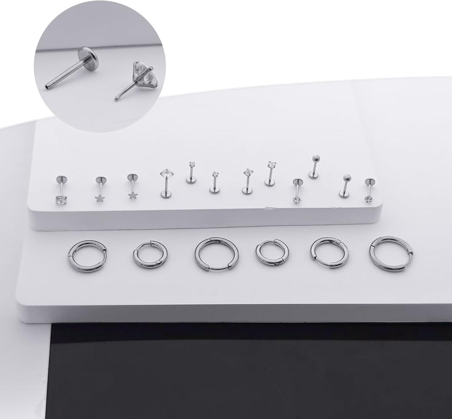 Flat Back Stud Earrings Cartilage Earrings for Women Men Hypoallergenic Threadless Flat Back Earring Surgical Steel Earring Tragus Helix Labret Lip Medusa Conch Body Piercing Jewelry