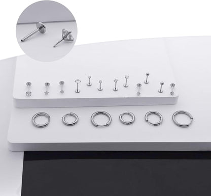 Flat Back Stud Earrings Cartilage Earrings for Women Men Hypoallergenic Threadless Flat Back Earring Surgical Steel Earring Tragus Helix Labret Lip Medusa Conch Body Piercing Jewelry