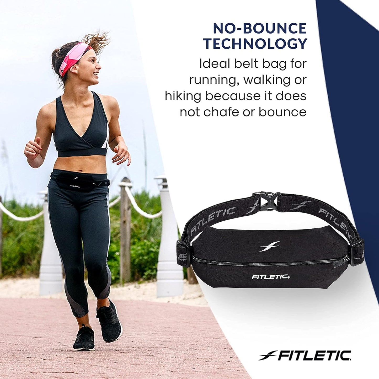 Woman wearing lightweight low-profile fanny pack during outdoor fitness