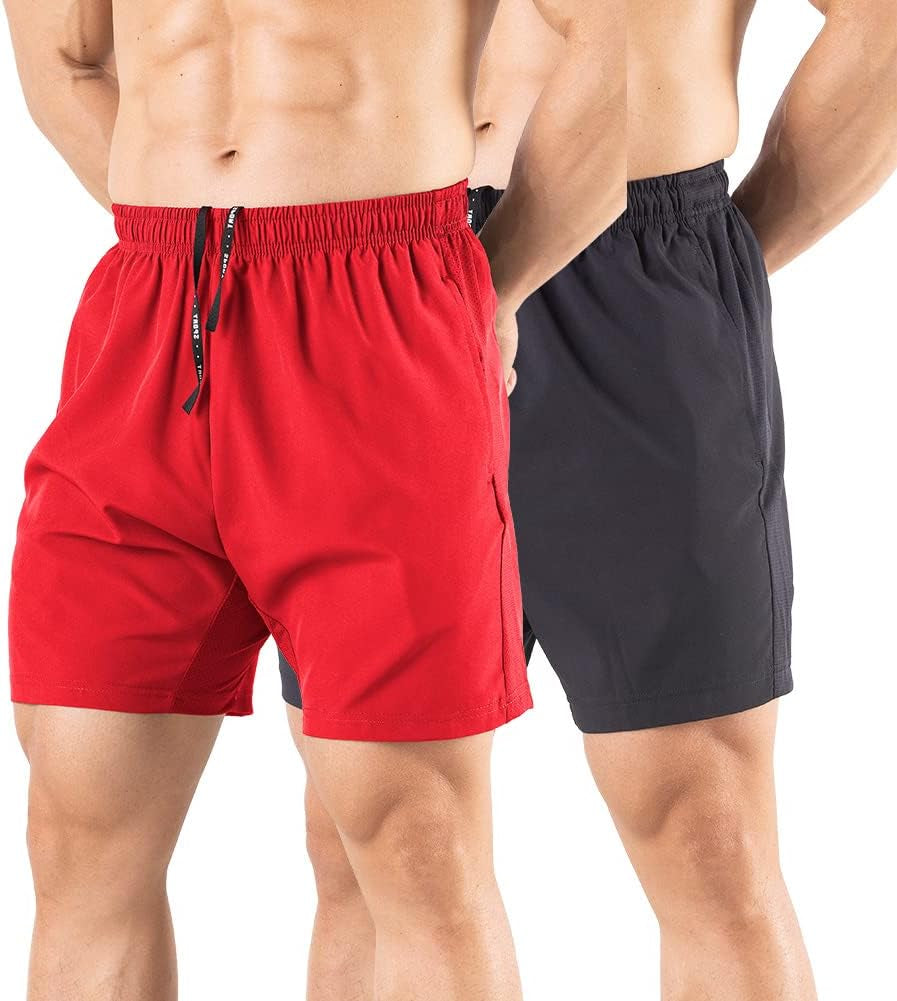 Men'S 5" Running Shorts 2 Pack Quick Dry Athletic Workout Gym Shorts with Zipper Pockets