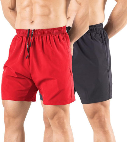 Men'S 5" Running Shorts 2 Pack Quick Dry Athletic Workout Gym Shorts with Zipper Pockets