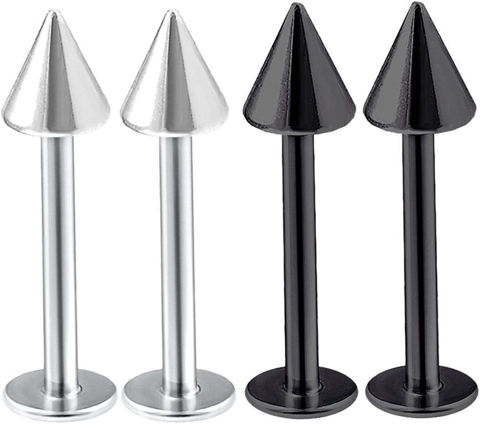 Bodyjewelrytrend 4Pcs 16G Labret Stud Lip Ring Cartilage Tragus Snakebite Monroe Triple Forward Helix Conch Medusa Lobe Black Spike Pick Size