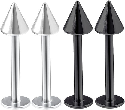 Bodyjewelrytrend 4Pcs 16G Labret Stud Lip Ring Cartilage Tragus Snakebite Monroe Triple Forward Helix Conch Medusa Lobe Black Spike Pick Size