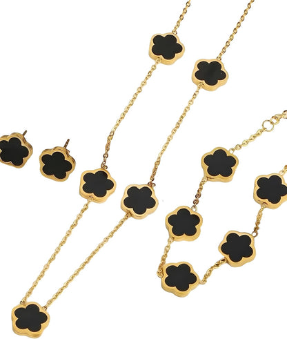 Lucky Clover 18K Gold Plated Clover Necklace Bracelet Earring for Women Fashion Cute Simple Jewelry Sets Hypoallergenic Women Jewelry Gifterhuan