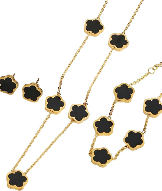 Lucky Clover 18K Gold Plated Clover Necklace Bracelet Earring for Women Fashion Cute Simple Jewelry Sets Hypoallergenic Women Jewelry Gifterhuan
