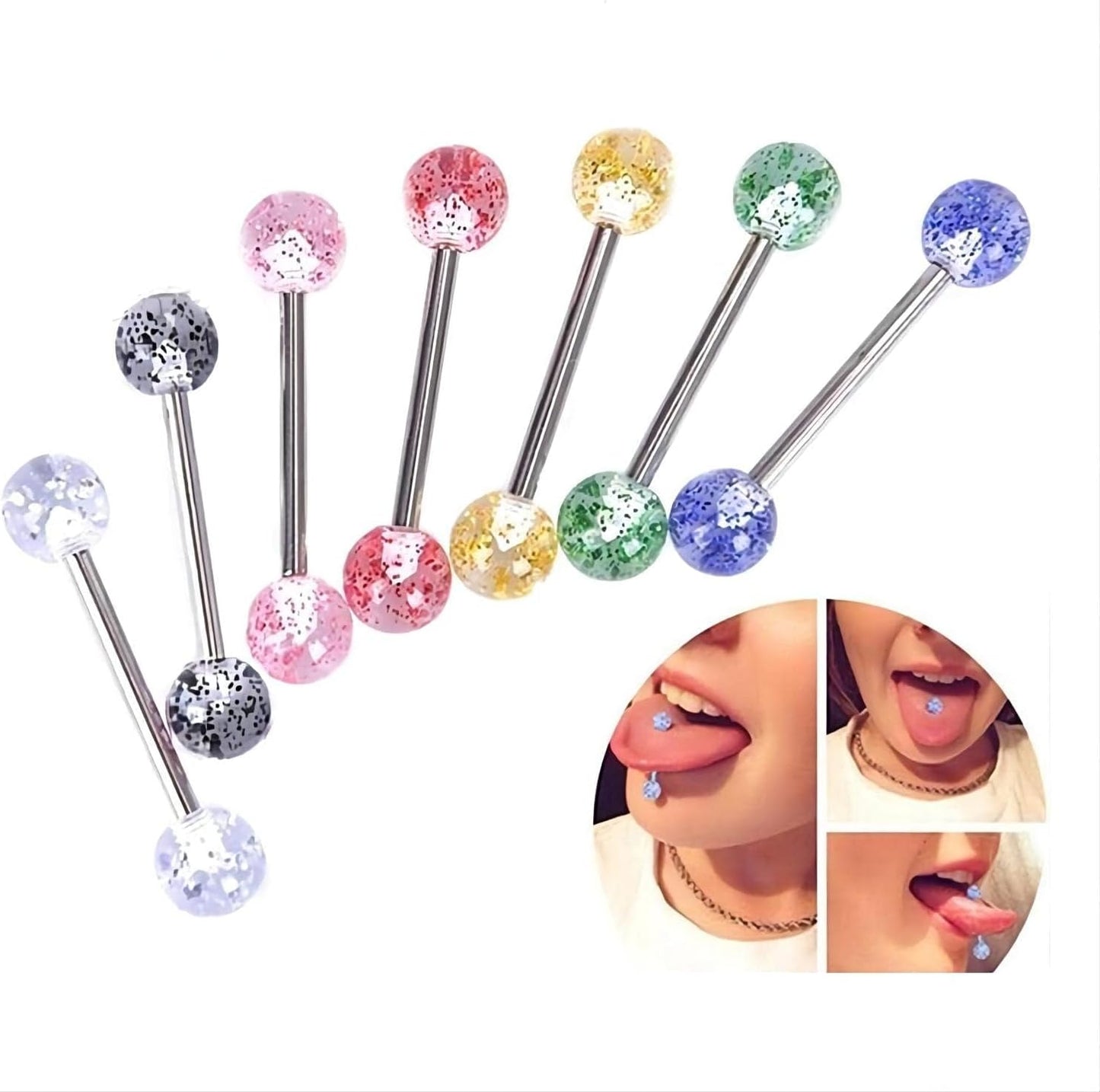 20Pcs 14G Mix-Color Stainless Steel Straight Barbell Tongue Rings Bars Piercing 5/8" Length Acrylic Glow in Dark Flexible Retainer Body Jewelry for Women Men