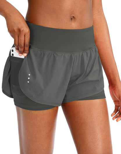 Soothfeel Women'S Running Shorts with Zipper Pocket 2 in 1 High Wasited Workout Athletic Gym Yoga Spandex Shorts for Women