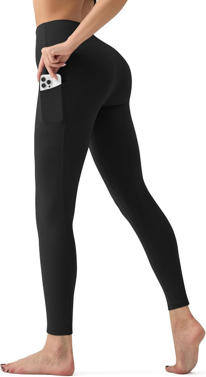 Women's yoga pants with control waistband displayed flat lay