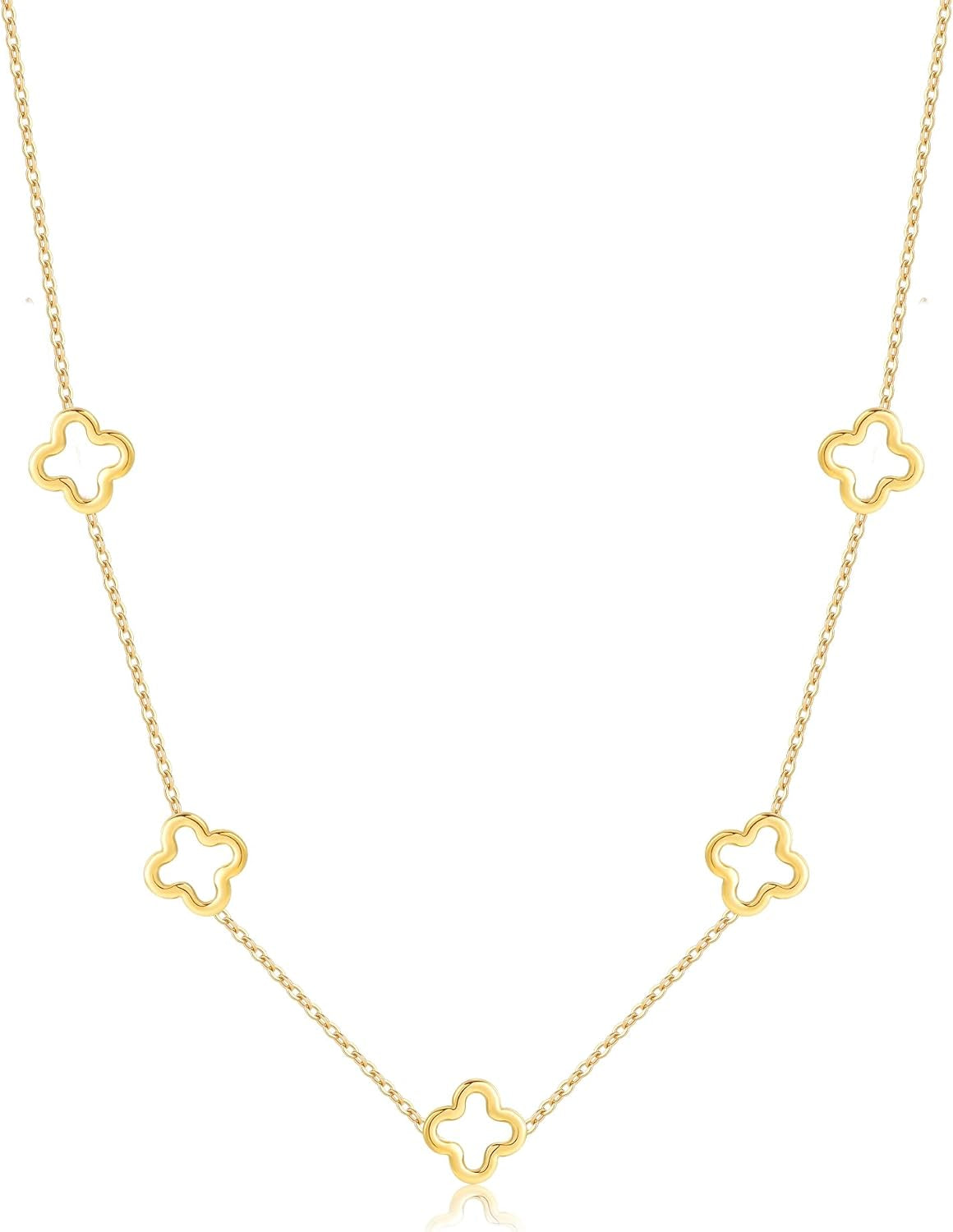 18K Gold Plated Four Leaf Clover Necklace Exquisite Gold Four Leaf Clover Necklace Stainless Steel Flower Lucky Pendant Dainty Jewelry Gifts