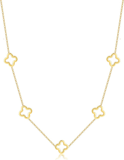 18K Gold Plated Four Leaf Clover Necklace Exquisite Gold Four Leaf Clover Necklace Stainless Steel Flower Lucky Pendant Dainty Jewelry Gifts