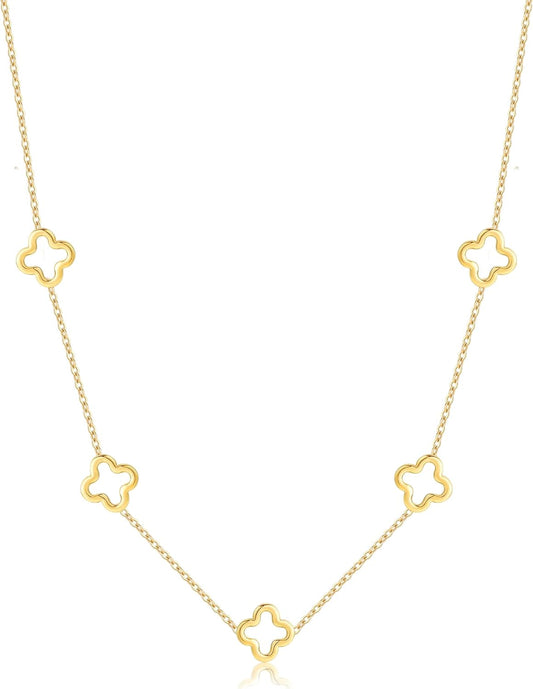 18K Gold Plated Four Leaf Clover Necklace Exquisite Gold Four Leaf Clover Necklace Stainless Steel Flower Lucky Pendant Dainty Jewelry Gifts