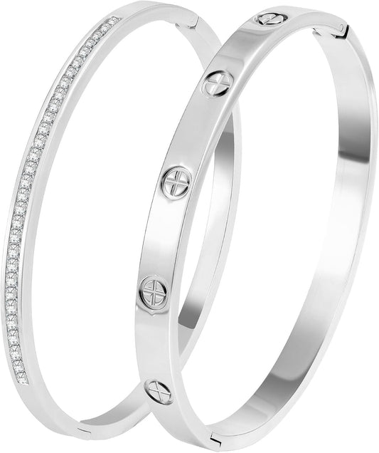 Elegant 18K gold plated stainless steel love bangle bracelets pair