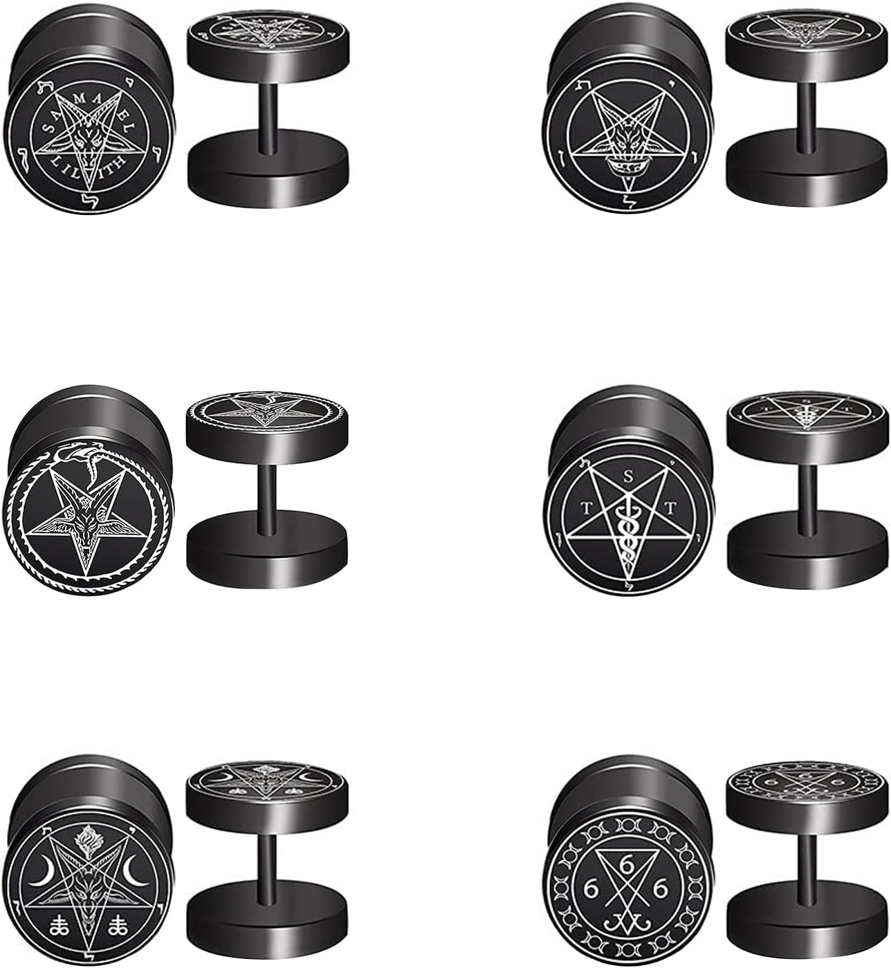 Aroncent 6 Pairs 4-14Mm Black Earrings for Men Women Fake Gauges Fake Earrings Stainless Steel Earrings Set