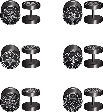 Aroncent 6 Pairs 4-14Mm Black Earrings for Men Women Fake Gauges Fake Earrings Stainless Steel Earrings Set