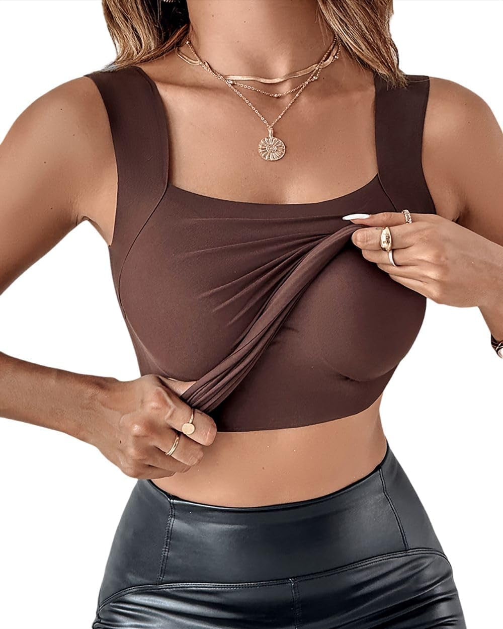 Womens workout shapewear tank with built-in support bra