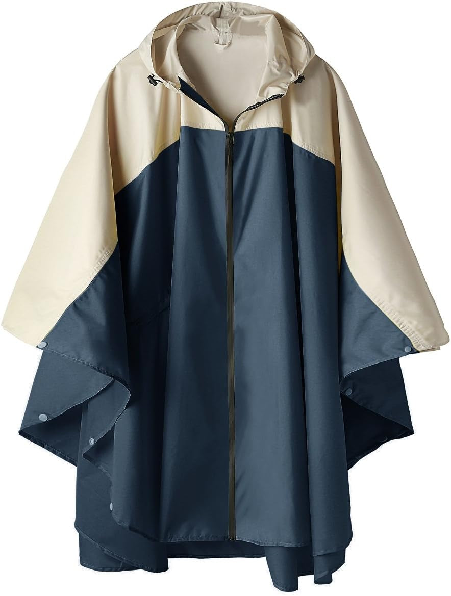Saphirose Unisex Rain Poncho Waterproof Raincoat Hooded for Adults Women with Pockets