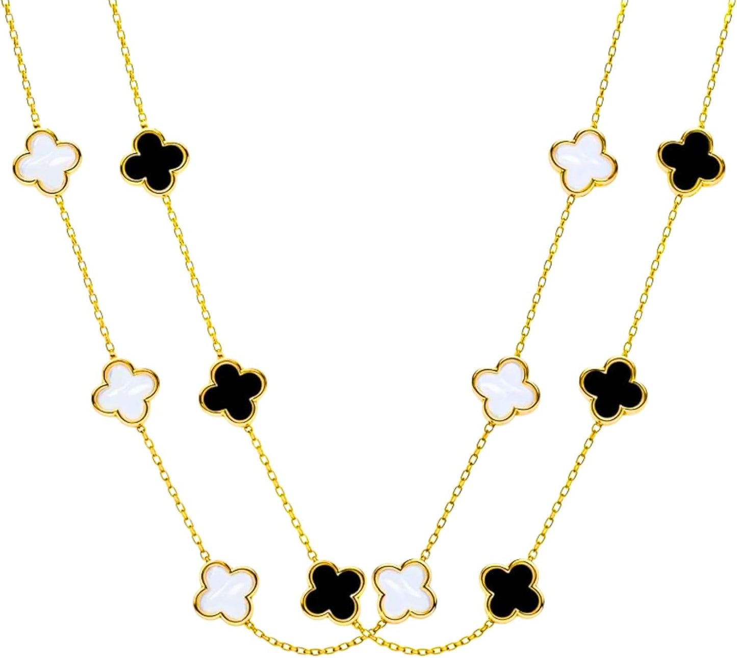 2 PC Set I 18K Gold Plated Four Leaf Clover Necklace I Dainty Clover Necklaces for Women I Mothers Day Gift I Anniversary I Wedding I Occasion