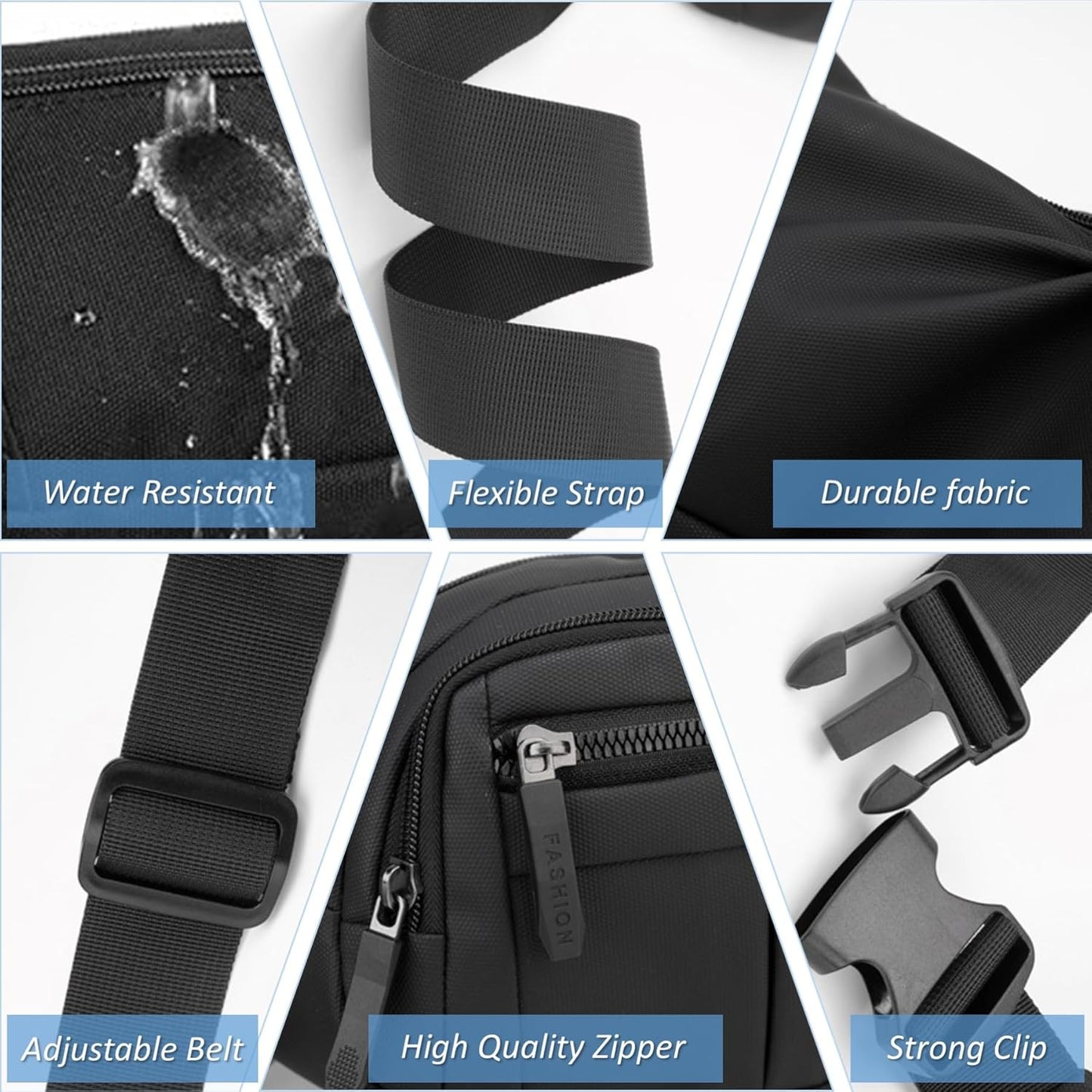 Water-resistant material detail of durable fanny pack fabric