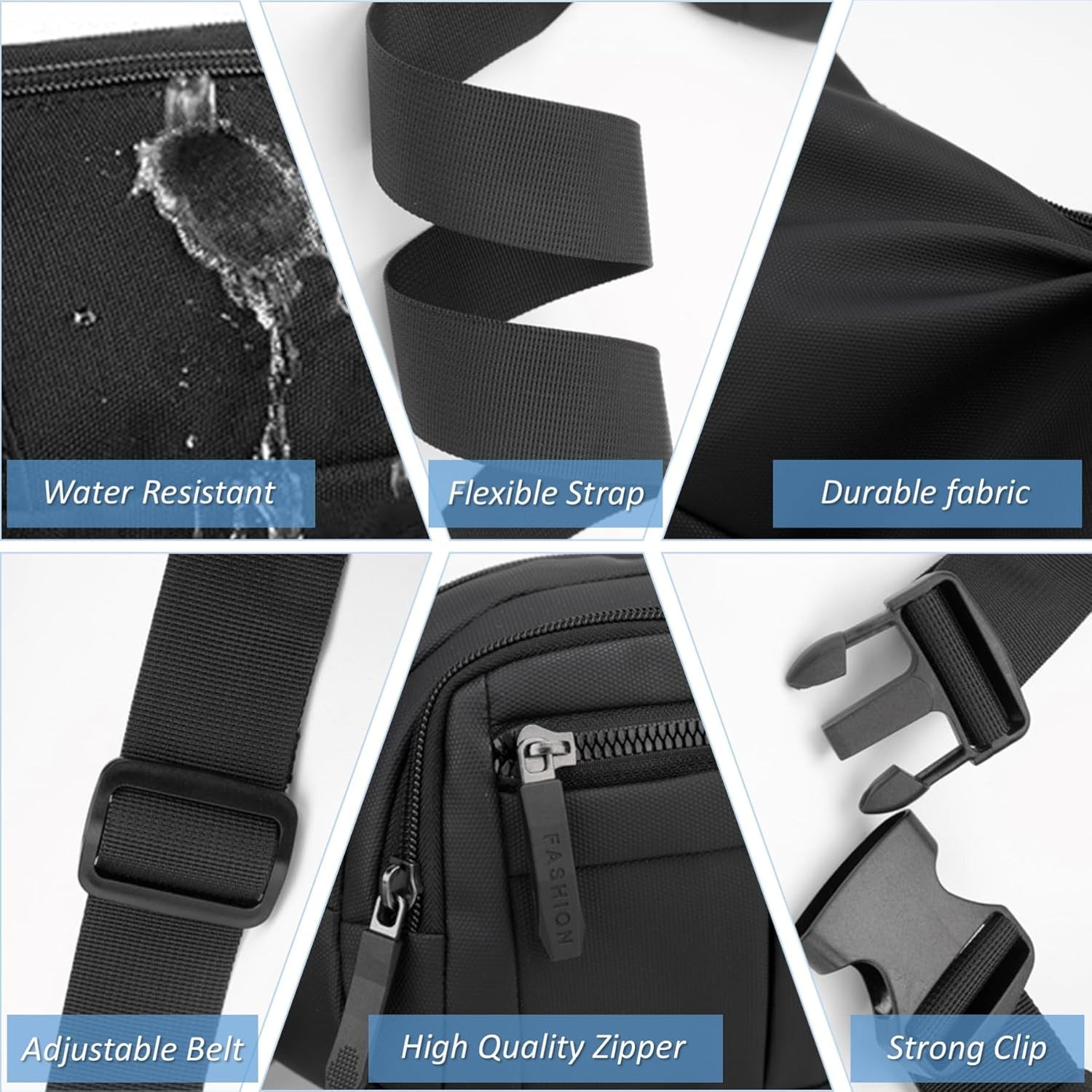 Water-resistant material detail of durable fanny pack fabric