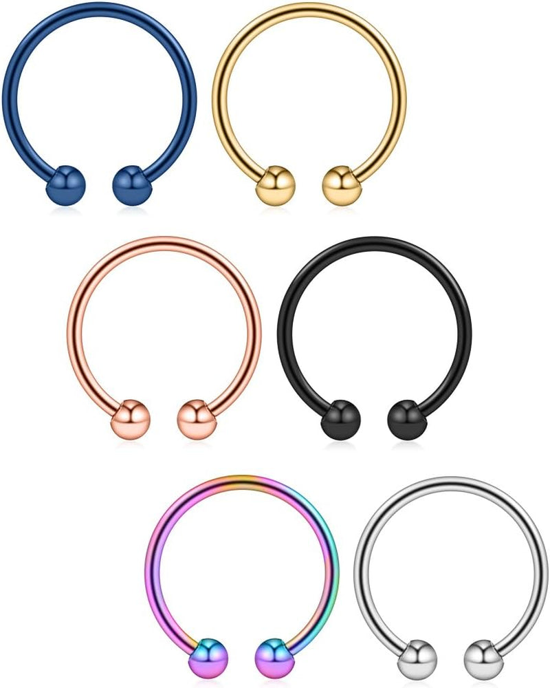Ruifan 316L Surgical Steel Non-Piercing Fake Faux Clip on Septum Nose Hoop Ring Body Jewelry Piercing Unisex 20 Gauge 5/16"(8Mm) 2-6PCS