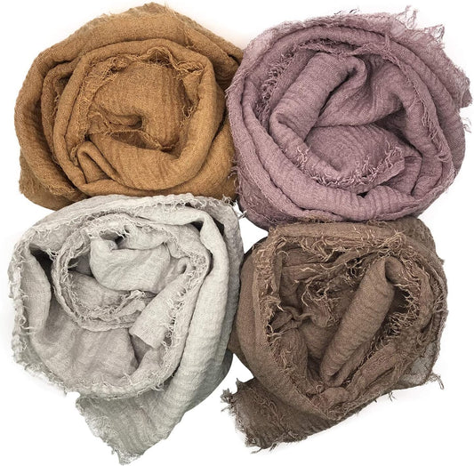 Manshu 4PCS Women'S Soft Cotton Hemp Shawl & Wrap, Long Scarf & Head Scarf