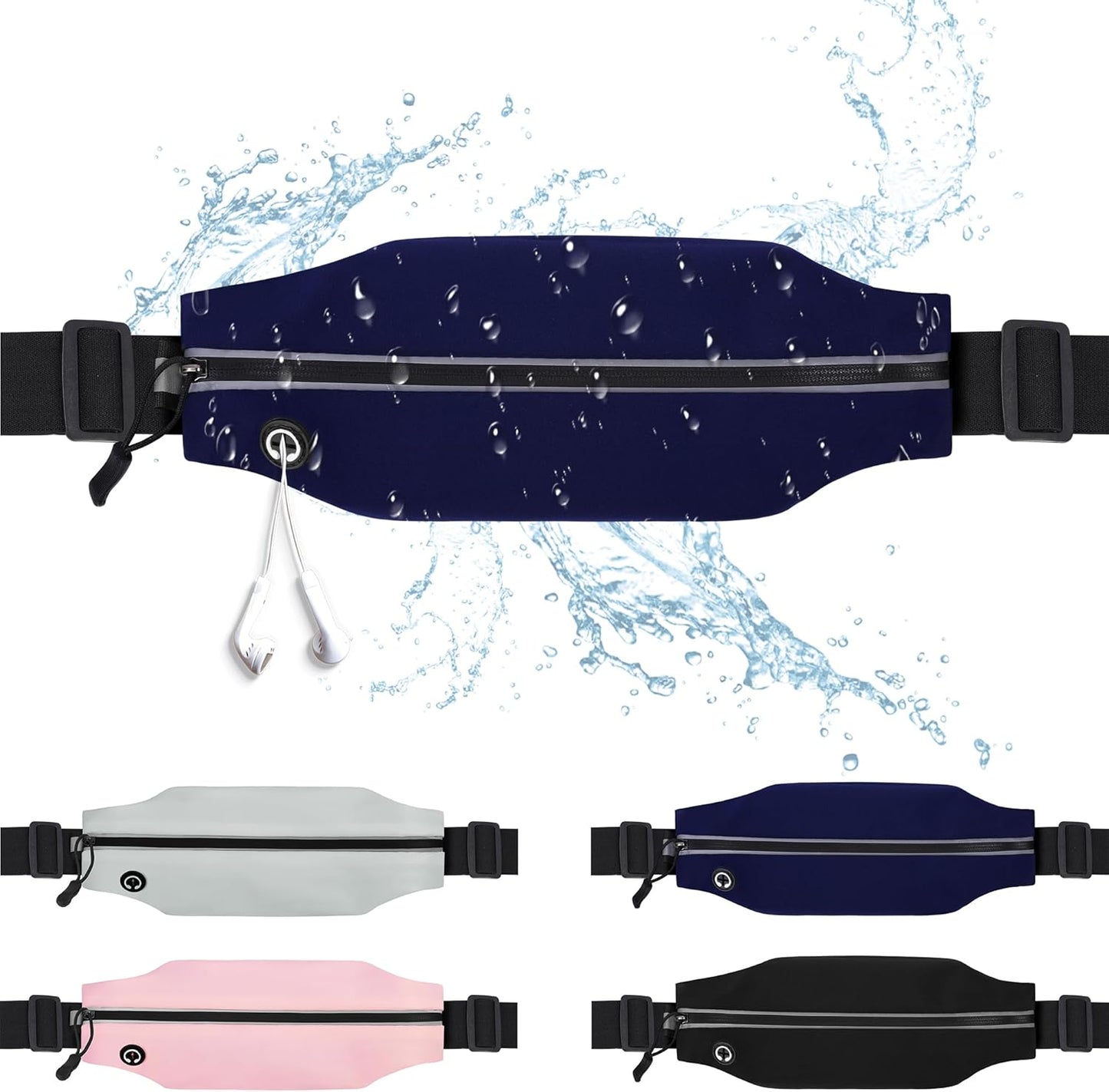 Slim Running Belt for Men and Women Waist Fanny Pack Phone Holder Pouch Bag Reflective Zipper Pocket Workout Cycling Fitness