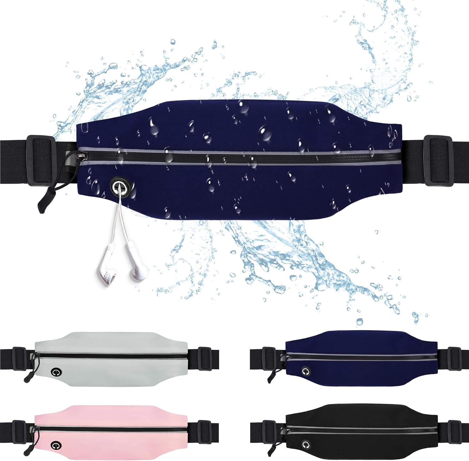 Slim Running Belt for Men and Women Waist Fanny Pack Phone Holder Pouch Bag Reflective Zipper Pocket Workout Cycling Fitness