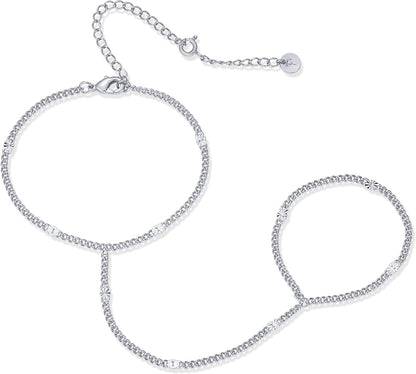 PAVOI 14K Gold Plated Hand Chains for Women - Adjustable Hand Chain Bracelet and Ring - Trendy Gold Handchain Bracelet Stack Summer Jewelry - Beads, Pearl, and Cubic Zirconia Body Jewelry