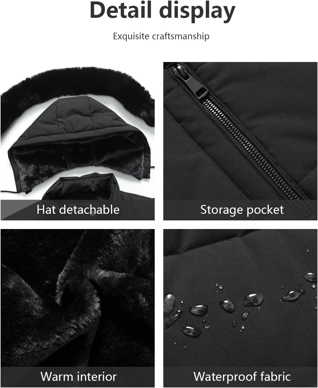Women's plus size coat waterproof fabric close-up detail