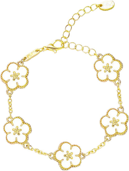 Four Leaf Clover Bracelet for Women Lucky 18K Gold Plated Stackable Jewelry Gift for Women Birthday Gifts for Girlfriend