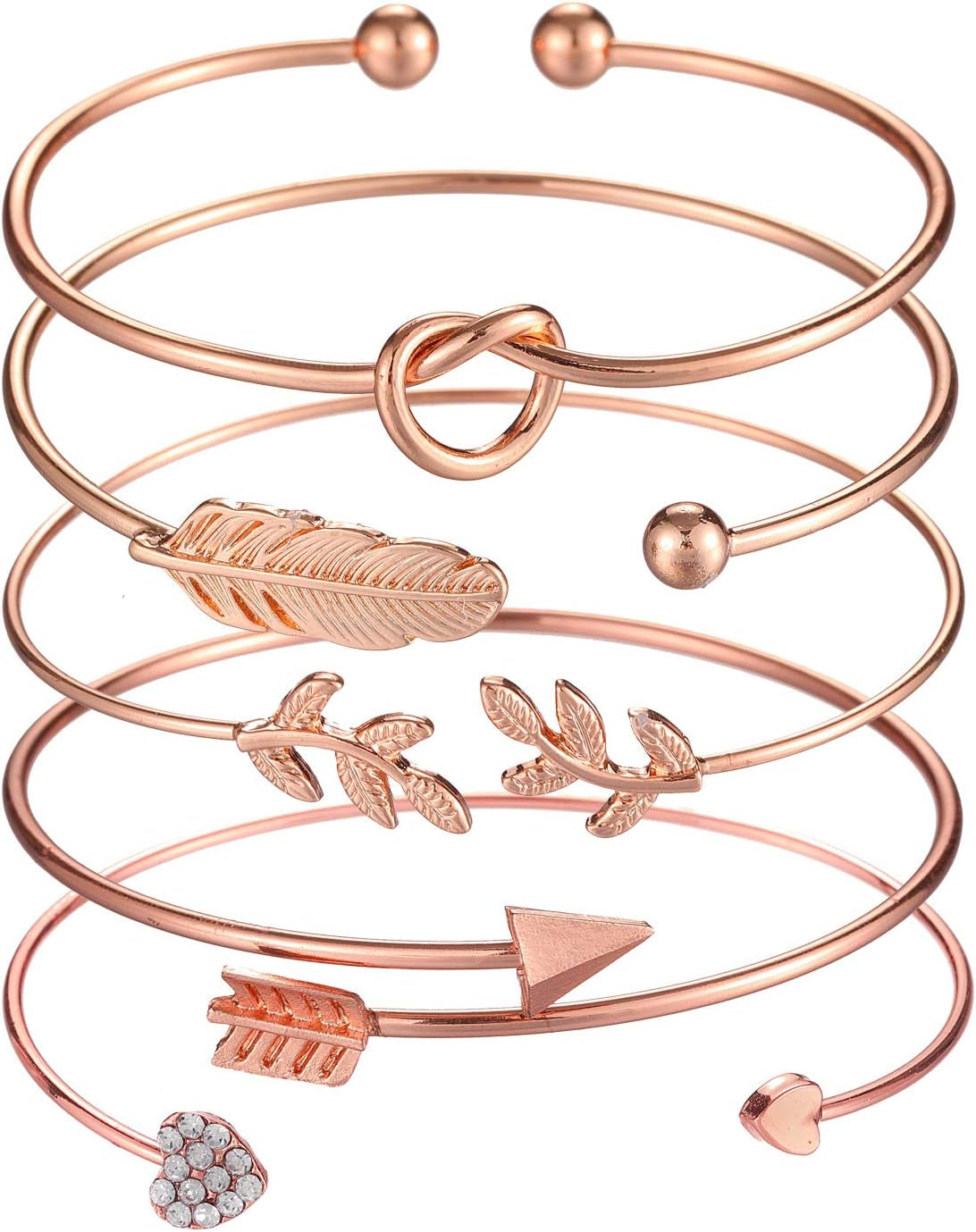 Rose gold bracelet set with multiple charm designs