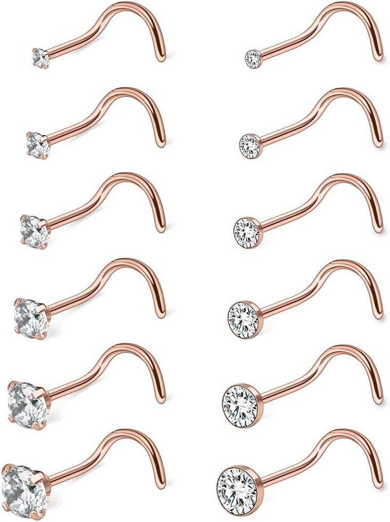 Ruifan 18G 1.5Mm 2Mm 2.5Mm 3Mm 3.5Mm 4Mm round Diamond CZ Nose Screw Studs Rings Piercing Jewelry 4-12PCS