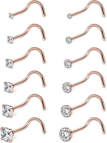 Ruifan 18G 1.5Mm 2Mm 2.5Mm 3Mm 3.5Mm 4Mm round Diamond CZ Nose Screw Studs Rings Piercing Jewelry 4-12PCS