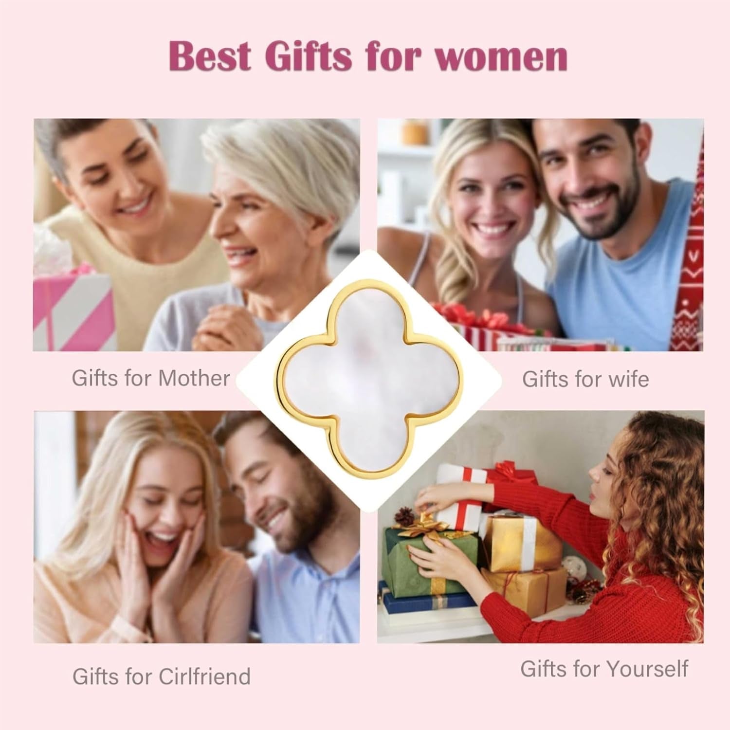 Lucky Clover Necklace with Mother of Pearl, 14K Gold Plated S925 Sterling Silver Pendant, Four Leaf Charm Jewelry for Women, Gift of Luck for Her, Birthday, Valentine'S Day