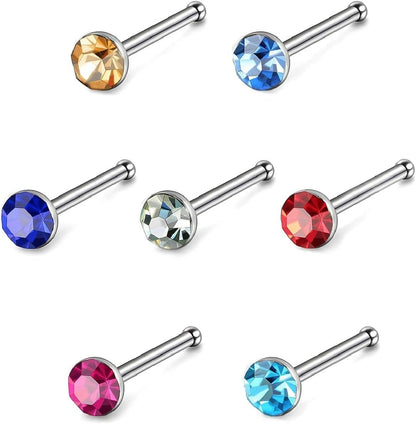 JEWELRIESHOP 40Pcs Nose Studs Stainless Steel CZ Nose Rings Pins Piercing Jewelry Bone Studs for Women Men Hypoallergenic 22G