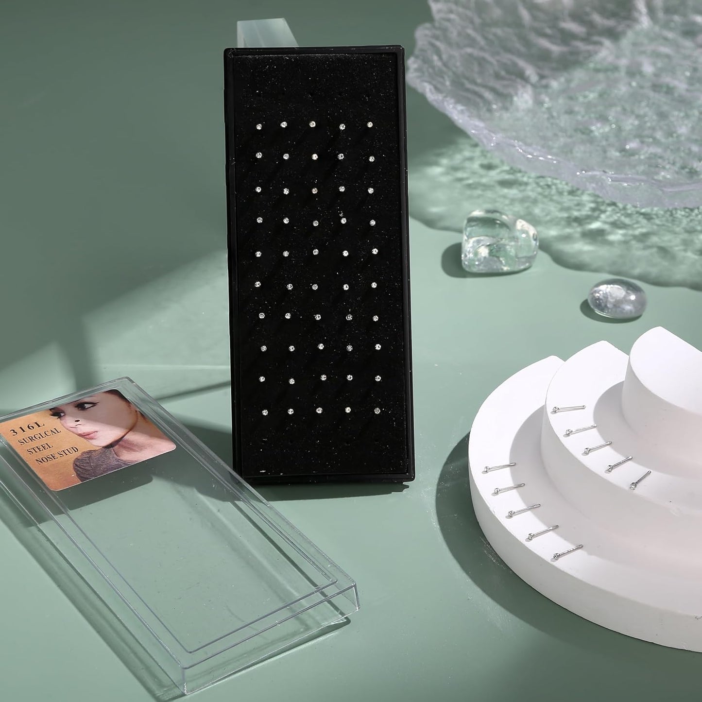 Jstyle 60Pcs Hypoallergenic Stainless Steel Nose Studs for Women Men Sparkly CZ Small 22G Nose Studs Rings Piercing Body Jewelry 1.5Mm 2Mm 2.5Mm