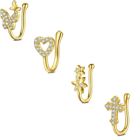 Zolure Fake Nose Ring CZ African Nose Cuffs Gold Fake Nose Piercing Faux Septum Nose Rings Clip on Nose Jewelry for Women Non Piercing Jewelry