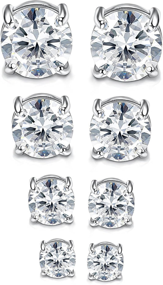 Jstyle 4-7MM Magnetic Earrings for Men Women Shiny round Cubic Zirconia Stud Earrings for Non-Pierced Ears Hypoallergenic Stainless Steel Fake Earrings Not Easy to Fall Off