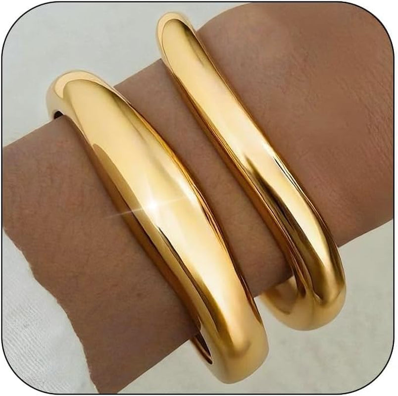 Chunky Gold Bangles for Women, 14K Gold Plated Twisted Hinged Stackable Bangle Bracelet Set, Trendy Cuff Bracelet Stack Fashion Jewelry Gifts
