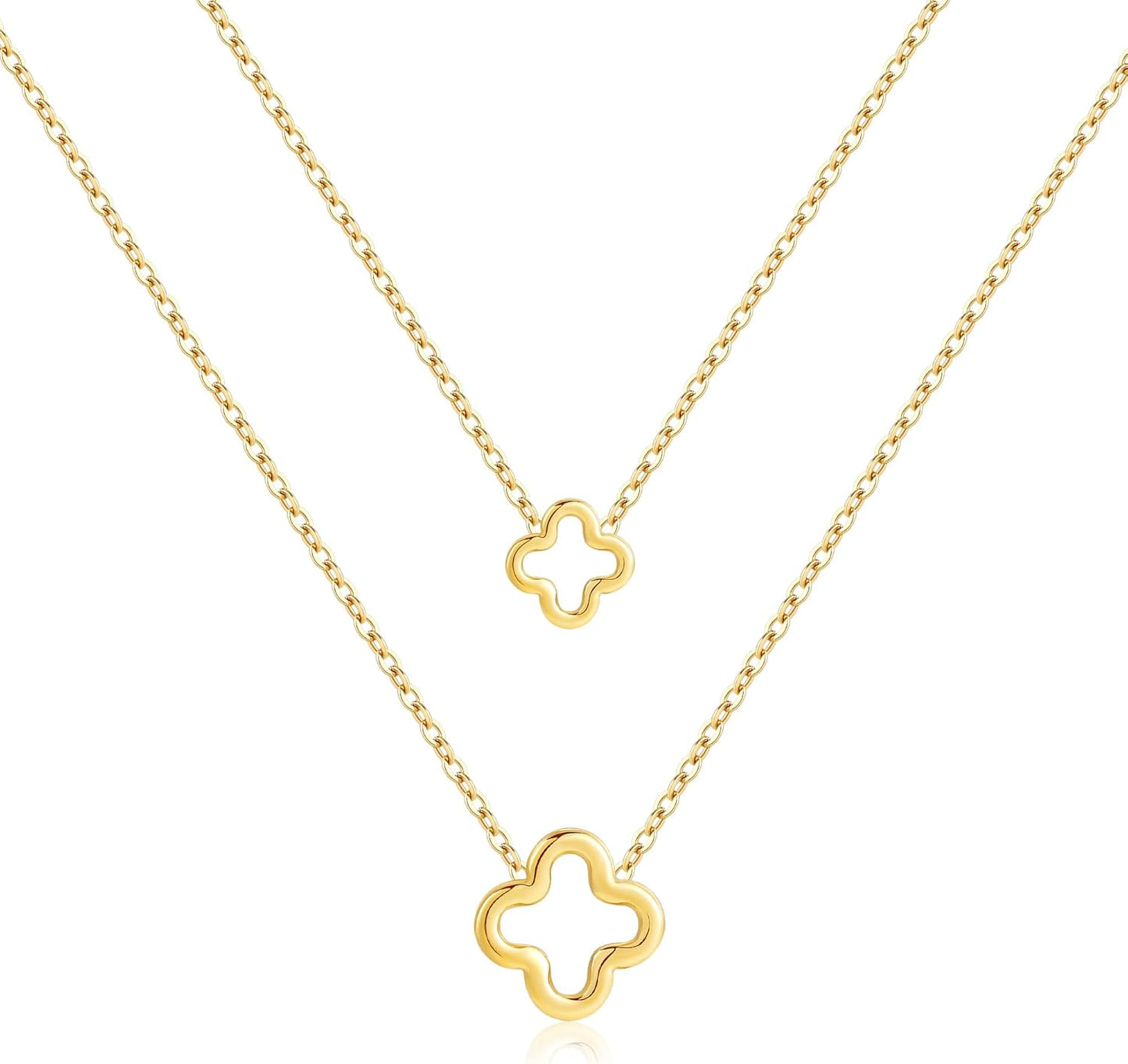 18K Gold Plated Four Leaf Clover Necklace Exquisite Gold Four Leaf Clover Necklace Stainless Steel Flower Lucky Pendant Dainty Jewelry Gifts