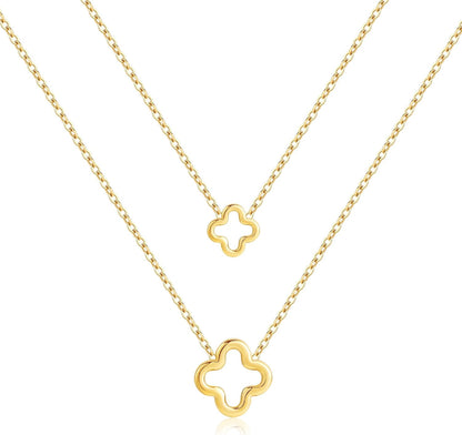 18K Gold Plated Four Leaf Clover Necklace Exquisite Gold Four Leaf Clover Necklace Stainless Steel Flower Lucky Pendant Dainty Jewelry Gifts