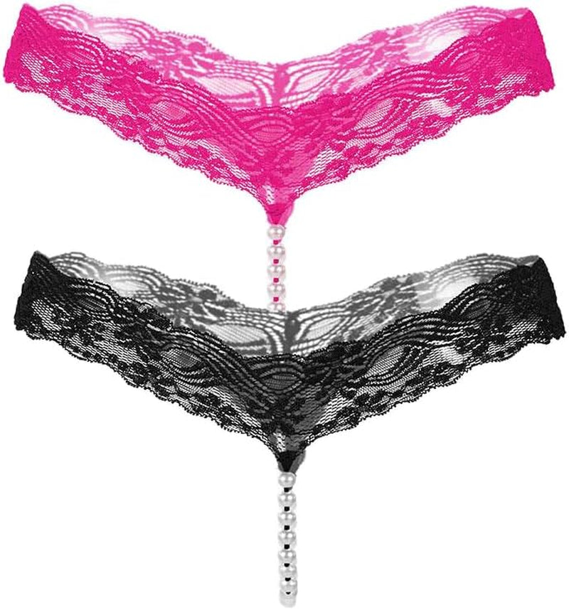 2 pack women's pearl chain G-string thongs front view