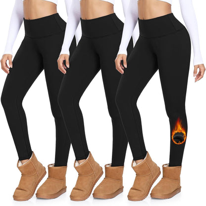 Woman wearing MOREFEEL thermal fleece lined winter leggings